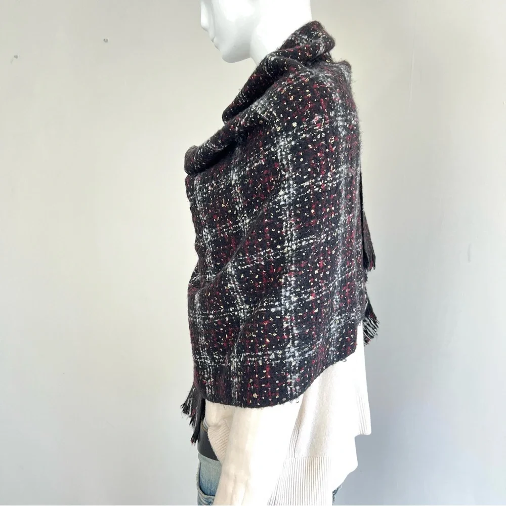 MICHAEL KORS Multicolored Plaid Tweed Gold Foil Knit Soft Long Shawl Wrap Scarf